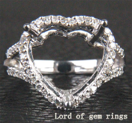 Diamond Engagement Semi Mount Ring 14K White Gold Setting Heart Shaped 10mm