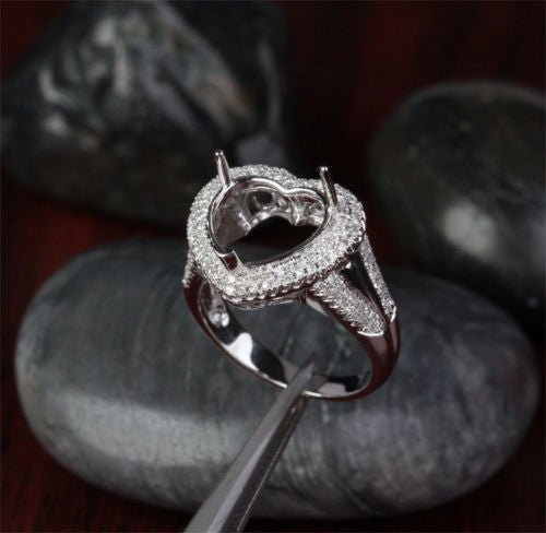 Diamond Engagement Semi Mount Ring 14K White Gold Setting Heart Shaped 11mm - Lord of Gem Rings