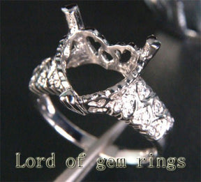 Diamond Engagement Semi Mount Ring 14K White Gold Setting Heart Shaped 12mm - Lord of Gem Rings