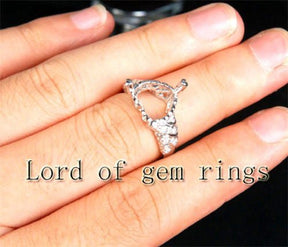 Diamond Engagement Semi Mount Ring 14K White Gold Setting Heart Shaped 12mm - Lord of Gem Rings