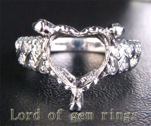 Diamond Engagement Semi Mount Ring 14K White Gold Setting Heart Shaped 12mm - Lord of Gem Rings