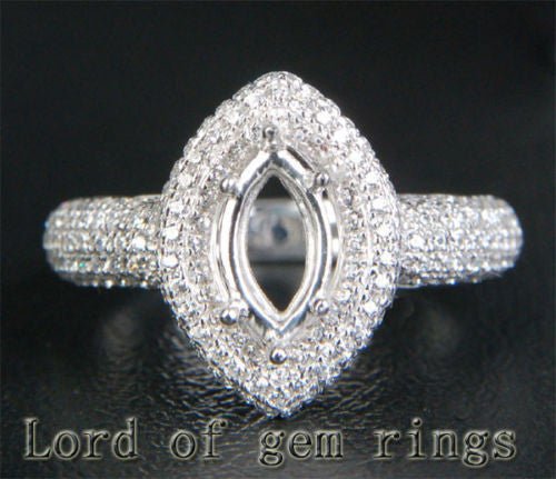 Diamond Engagement Semi Mount Ring 14K White Gold Setting Marquise 4.5x9mm - Lord of Gem Rings
