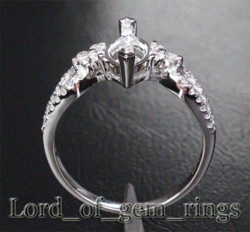 Diamond Engagement Semi Mount Ring 14K White Gold Setting Marquise 4.5x9mm - Lord of Gem Rings