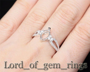 Diamond Engagement Semi Mount Ring 14K White Gold Setting Marquise 4.5x9mm - Lord of Gem Rings