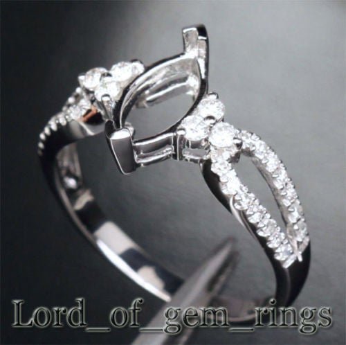 Diamond Engagement Semi Mount Ring 14K White Gold Setting Marquise 4.5x9mm - Lord of Gem Rings