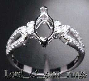 Diamond Engagement Semi Mount Ring 14K White Gold Setting Marquise 4.5x9mm - Lord of Gem Rings