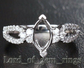 Diamond Engagement Semi Mount Ring 14K White Gold Setting Marquise 4.5x9mm - Lord of Gem Rings