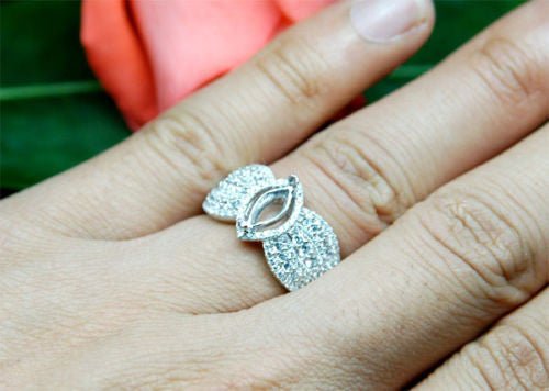 Diamond Engagement Semi Mount Ring 14K White Gold Setting Marquise 4.5x9mm