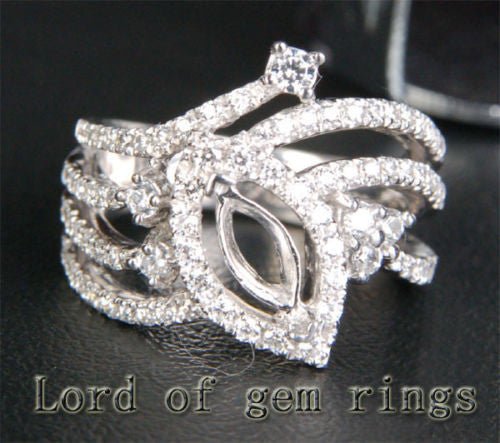 Diamond Engagement Semi Mount Ring 14K White Gold Setting Marquise 4x8mm - Lord of Gem Rings