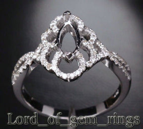 Diamond Engagement Semi Mount Ring 14K White Gold Setting Marquise 4x8mm - Lord of Gem Rings