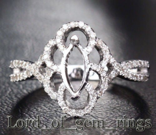 Diamond Engagement Semi Mount Ring 14K White Gold Setting Marquise 4x8mm