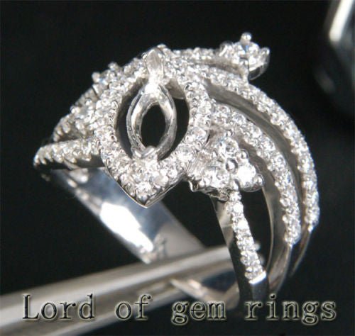 Diamond Engagement Semi Mount Ring 14K White Gold Setting Marquise 4x8mm - Lord of Gem Rings