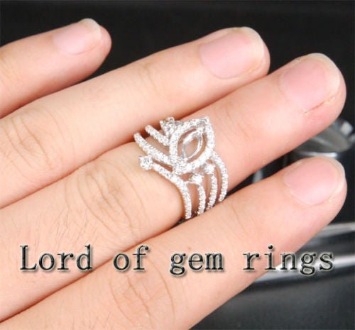 Diamond Engagement Semi Mount Ring 14K White Gold Setting Marquise 4x8mm - Lord of Gem Rings