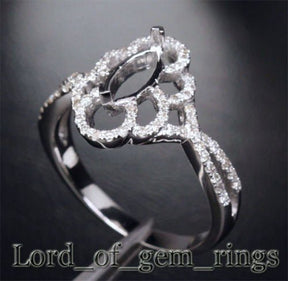 Diamond Engagement Semi Mount Ring 14K White Gold Setting Marquise 4x8mm - Lord of Gem Rings