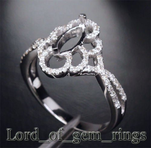 Diamond Engagement Semi Mount Ring 14K White Gold Setting Marquise 4x8mm - Lord of Gem Rings