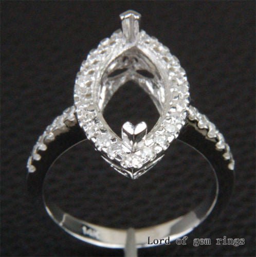 Diamond Engagement Semi Mount Ring 14K White Gold Setting Marquise 6x12mm - Lord of Gem Rings