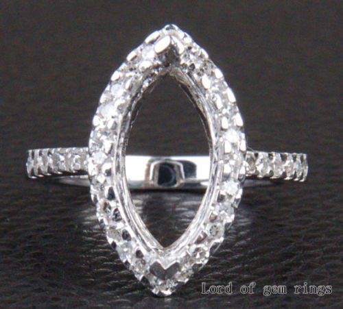 Diamond Engagement Semi Mount Ring 14K White Gold Setting Marquise 6x12mm - Lord of Gem Rings