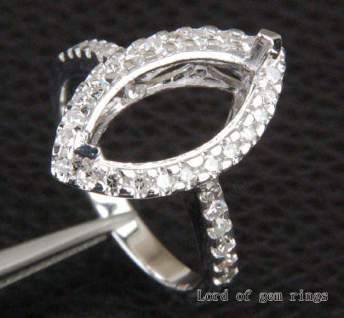 Diamond Engagement Semi Mount Ring 14K White Gold Setting Marquise 6x12mm