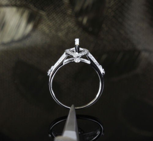 Diamond Engagement Semi Mount Ring 14K White Gold Setting Marquise 8x10mm - Lord of Gem Rings
