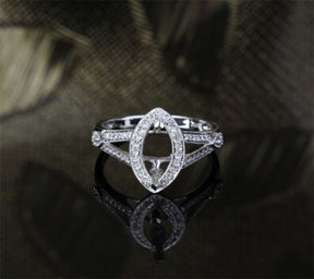 Diamond Engagement Semi Mount Ring 14K White Gold Setting Marquise 8x10mm - Lord of Gem Rings