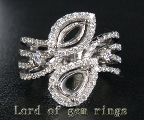 Diamond Engagement Semi Mount Ring 14K White Gold Setting Marquise/Pear 3.5x7mm