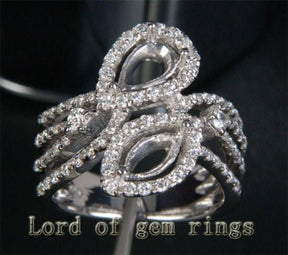 Diamond Engagement Semi Mount Ring 14K White Gold Setting Marquise/Pear 3.5x7mm - Lord of Gem Rings