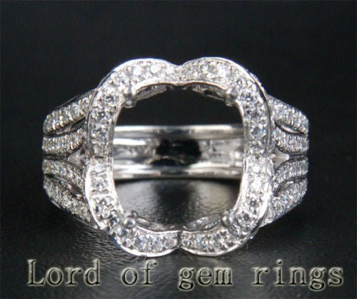 Diamond Engagement Semi Mount Ring 14K White Gold Setting Oval 10x12mm