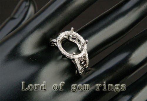 Diamond Engagement Semi Mount Ring 14K White Gold Setting Oval 10x12mm - Lord of Gem Rings