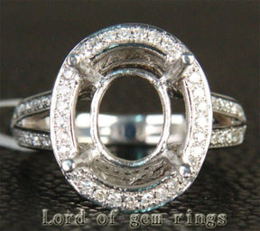 Diamond Engagement Semi Mount Ring 14K White Gold Setting Oval 10x12mm - Lord of Gem Rings