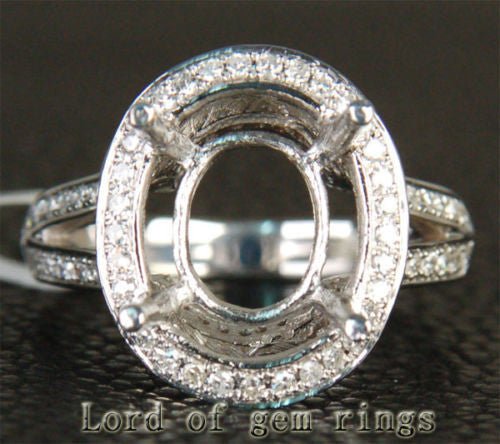 Diamond Engagement Semi Mount Ring 14K White Gold Setting Oval 10x12mm - Lord of Gem Rings