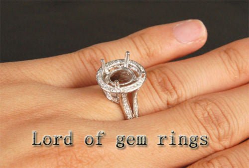 Diamond Engagement Semi Mount Ring 14K White Gold Setting Oval 10x12mm - Lord of Gem Rings