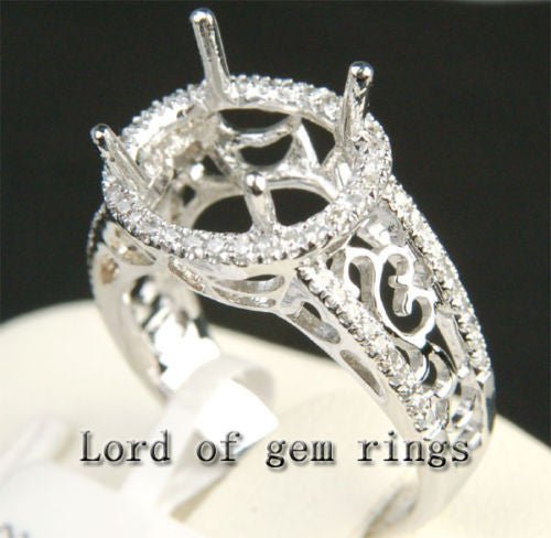 Diamond Engagement Semi Mount Ring 14K White Gold Setting Oval 10x12mm - Lord of Gem Rings