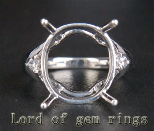 Diamond Engagement Semi Mount Ring 14K White Gold Setting Oval 11x13mm - Lord of Gem Rings