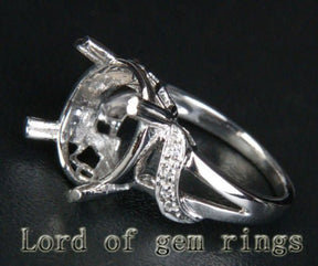 Diamond Engagement Semi Mount Ring 14K White Gold Setting Oval 11x13mm - Lord of Gem Rings
