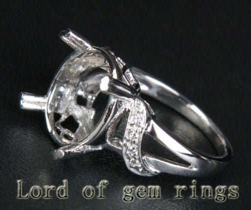 Diamond Engagement Semi Mount Ring 14K White Gold Setting Oval 11x13mm - Lord of Gem Rings