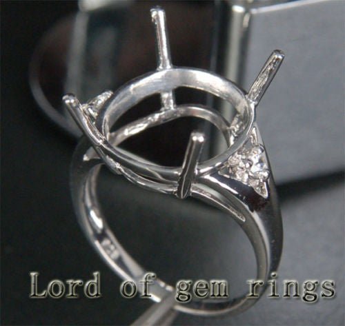 Diamond Engagement Semi Mount Ring 14K White Gold Setting Oval 11x13mm - Lord of Gem Rings