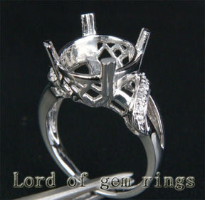 Diamond Engagement Semi Mount Ring 14K White Gold Setting Oval 11x13mm - Lord of Gem Rings