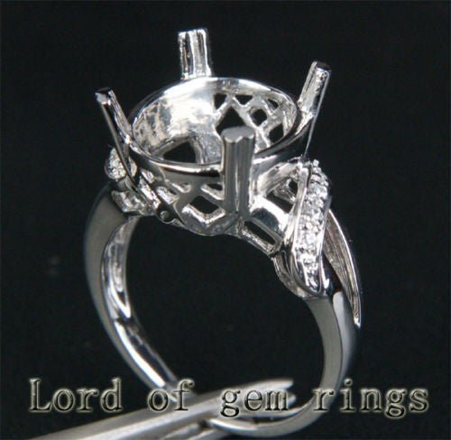 Diamond Engagement Semi Mount Ring 14K White Gold Setting Oval 11x13mm - Lord of Gem Rings
