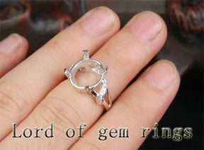 Diamond Engagement Semi Mount Ring 14K White Gold Setting Oval 11x13mm - Lord of Gem Rings