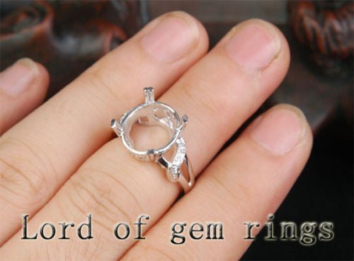 Diamond Engagement Semi Mount Ring 14K White Gold Setting Oval 11x13mm - Lord of Gem Rings