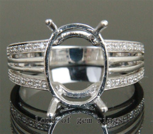 Diamond Engagement Semi Mount Ring 14K White Gold Setting Oval 11x15mm