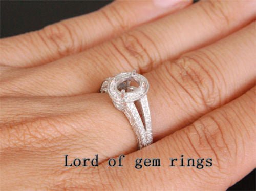 Diamond Engagement Semi Mount Ring 14K White Gold Setting Oval 5x10mm - Lord of Gem Rings