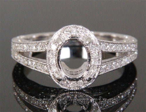 Diamond Engagement Semi Mount Ring 14K White Gold Setting Oval 5x10mm - Lord of Gem Rings