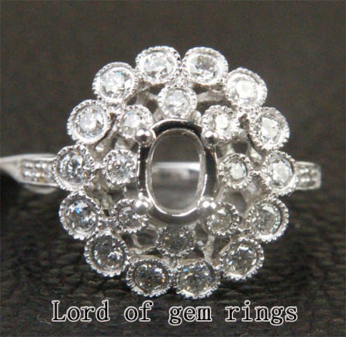 Diamond Engagement Semi Mount Ring 14K White Gold Setting Oval 5x7mm