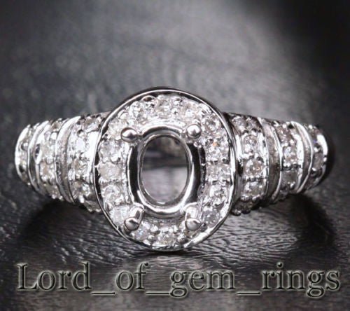 Diamond Engagement Semi Mount Ring 14K White Gold Setting Oval 5x7mm