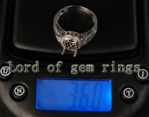 Diamond Engagement Semi Mount Ring 14K White Gold Setting Oval 6.5x8.5mm Milgrain - Lord of Gem Rings