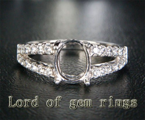 Diamond Engagement Semi Mount Ring 14K White Gold Setting Oval 6x8mm - Lord of Gem Rings