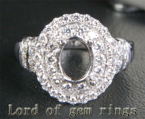 Diamond Engagement Semi Mount Ring 14K White Gold Setting Oval 6x8mm