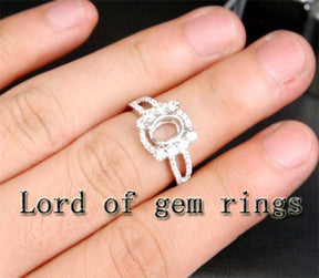 Diamond Engagement Semi Mount Ring 14K White Gold Setting Oval 6x8mm - Lord of Gem Rings