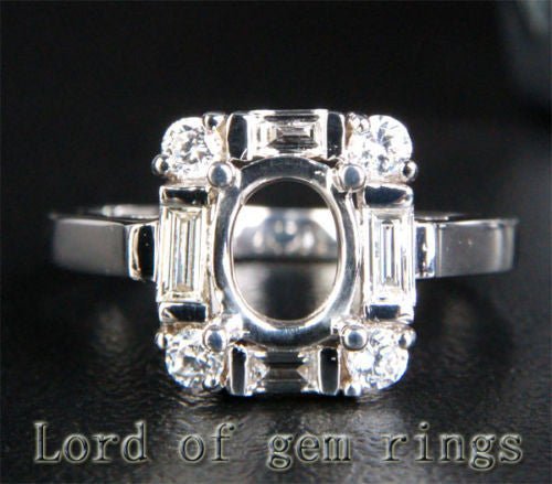 Diamond Engagement Semi Mount Ring 14K White Gold Setting Oval 6x8mm